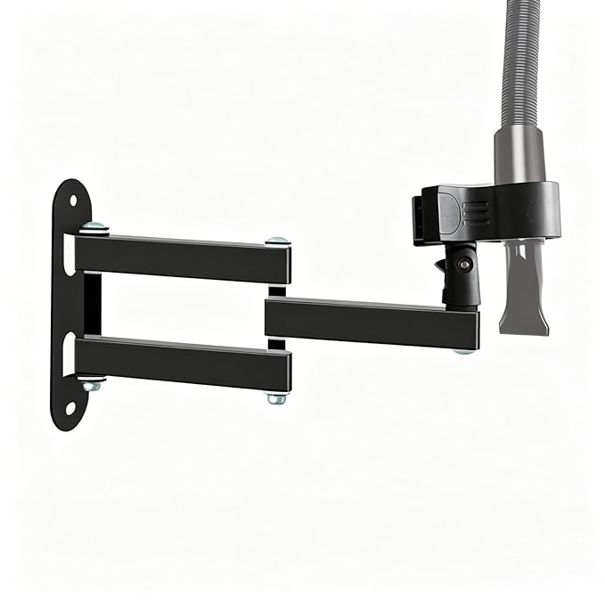 Pet Hair Dryer Wall Mount Stand Hose Tube Holder: Hands-Free Adjustable & Foldable Metal Arm Bracket with Universal Clamp for Dog Cat Grooming, Home & Professional Use