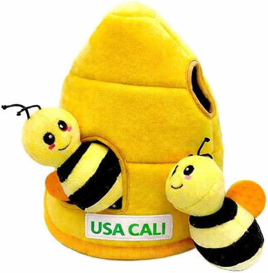 Hide & Seek Plush Beehive Dog Toy Set, Interactive Puzzle Snuffle Toy with 2 Squeaky Bees, Stuffed Honeycomb Burrow Boredom Buster for Small Medium Dogs