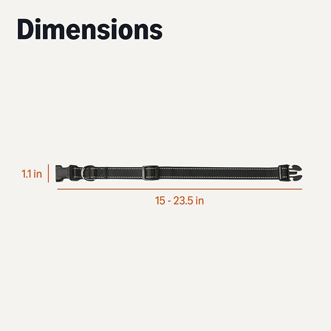 Amazon Basics Polyester Dog Collar M, Adjustable Length 15" - 23.5", 1.1" W, Black