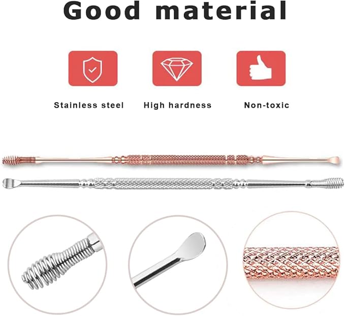 Spring Ear Wax Cleaner Tool Set Ear Cleaner Ear Cleaner Tool Ear Wax Removal Spoon Double Ended with Stainless 360° Spiral Ear Massage Cleaning Tool Ear Cleaner Cleaning Brush and Storage Box 2PCS