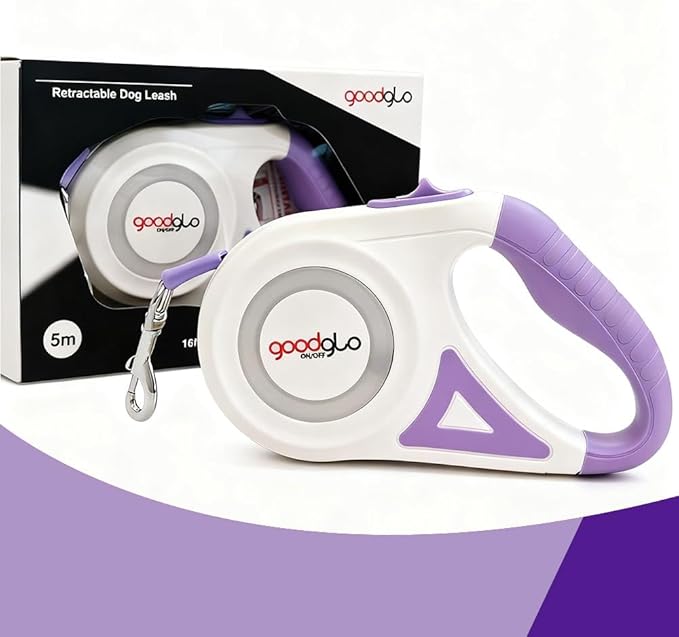 16ft Retractable Dog Leash with LED Light, Nylon Tape Lead for Medium Dogs Up to 60lbs, One-Hand Brake (Purple)