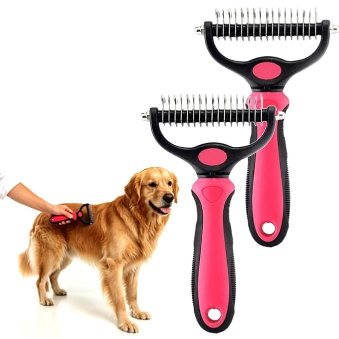 Deshedding Brush for Dogs and Cats: Undercoat Rake Pet Brush for Long Hair - Dematting Comb Removes Tangles Knots and Loose Fur, Grooming Tool for Thick Coats (pink, L+L)