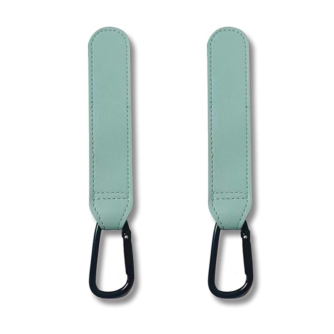 Stroller Hooks, 2 Pack Stroller Clips with Self-Locking Buckle, Hook and Loop Strap for Baby Stroller, Shopping Cart (Light Blue)