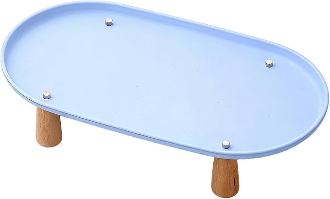 Generic Cat Bowl Raised Stand Rack to Protect Cat Neck Sturdy Non Slip Stable for Feeder Stand Elevated Holder, Blue 38cmx21cm