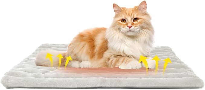 Pet Bed, Soft Corduroy Velvet Cover, Non-Slip Bottom, Cozy Self Warming Dog Bed, Plush Cat Bed, Warm Cat Mat, Comfortable & Pet-Friendly, for Indoor & Outdoor Use (M30''x20'', White)