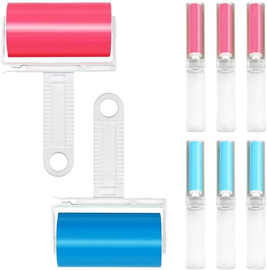 8 PCS Pet Hair Remover Washable Lint Rollers，Adhesive Lint Rollers,Reusable Lint Rollerss 2 Large and 6 Small, for Traveling Pet Clothes Car (Blue, Red)
