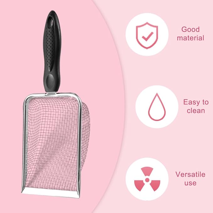 iayokocc Cat Litter Scoop,Stainless Steel Mesh Cat Litter Cleaner Corner Shovel, Long Handle Scooper Shovel Kitty Litter Scoop Easy to Clean, Cats Litters Shovel,Metal Garbage Shovel