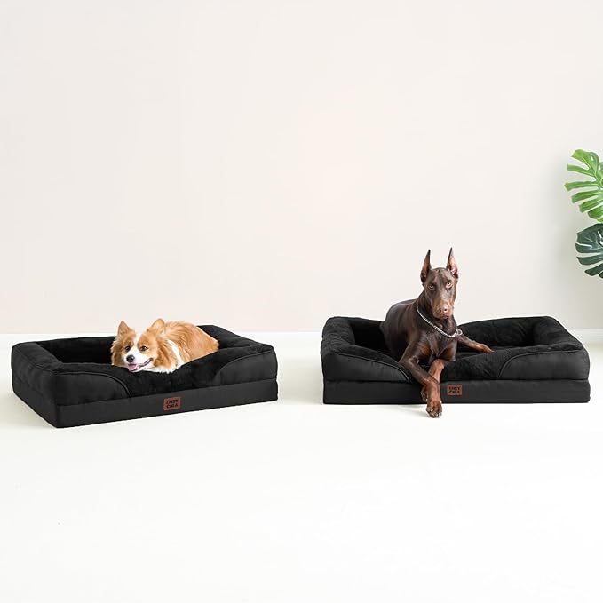 EHEYCIGA Orthopedic XXL Dog Bed for Large Sized Dog, 52x41 Inch Extra Large Memory Foam Dog Couch Bed with Sides, Waterproof Liner & Washable Removable Cover, Bolster Pet Sofa, Black