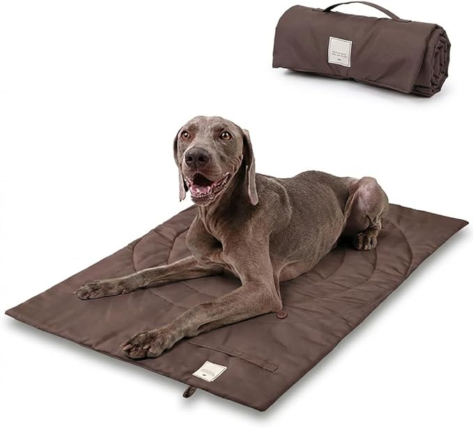 Travel Dog Bed | Camping Dog Bed | 37.4"x25.6" Waterproof Outdoor Dog Mat | Portable Place Mat for Dogs with Handle | Machine Washable | Easy Clean for Outdoor Adventures (Brown, Medium)