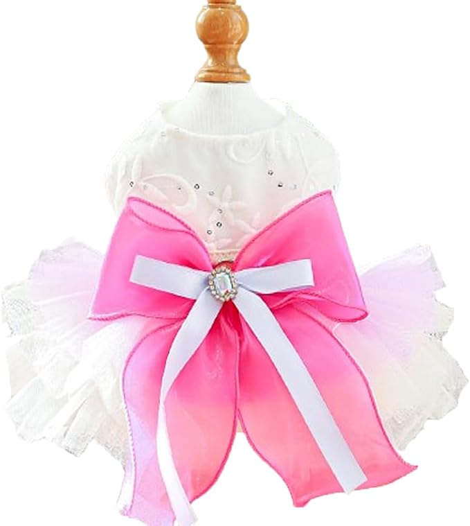 ANIAC Fancy Small Dog Dress, Bow Knot Girl Puppy Clothes, Cat Princess Dress, Spring Dog Clothes Female, Formal Pet Pary Outfit for Wedding Birthday Valentines (Red Bow, Medium)