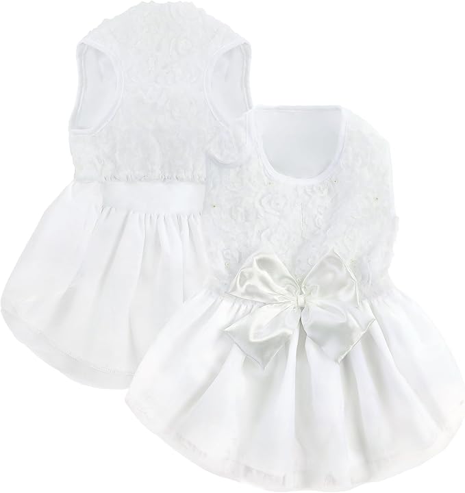 ASENKU Dog Dress Pet Wedding Dress Princess Lace Puppy Birthday Party Outfit Formal Apparel Girl for Small Medium Dogs Cats (Large, White)