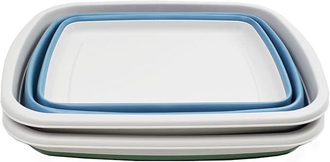 SAMMART 10L (2.6 Gallons) Set of 2 Collapsible Tub - Foldable Dish Tub - Portable Washing Basin - Space Saving Plastic Washtub (Dark Sea Green & Steel Blue, 2)