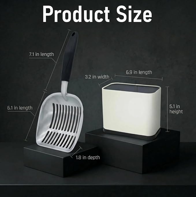 Heavy-Duty Cat Litter Scoop with Holder&Litter Bags, Metal Cat Scooper with Bags, Aluminum Kitty Poop Sifting Shovel Captures All Clumps, Speed Sifter Litter Box Scooper with Cats Caddy