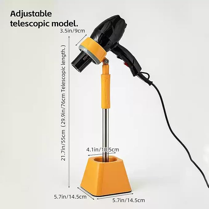 MANON ROSA Pet Hair Dryer Stand with Heavy Base – 360° Rotating Adjustable Hands-Free Dog Blow Drying & Hair Dryer Holder, Height Adjustable Lazy Stand for Dog Cat (Yellow)