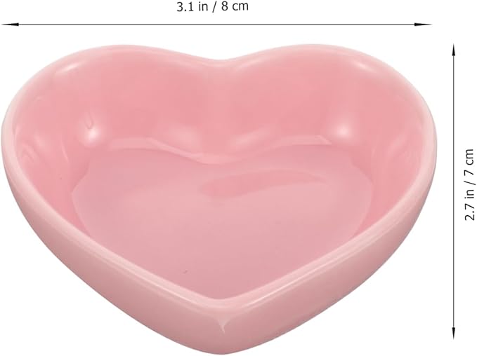UKCOCO Ceramic Hamster Food Bowl, Pink Heart Shaped Guinea Pig Water Dish, Heavy Tip-Proof Small Animal Feeding Bowl for Rabbit and Chinchilla, Cute Cage Accessories