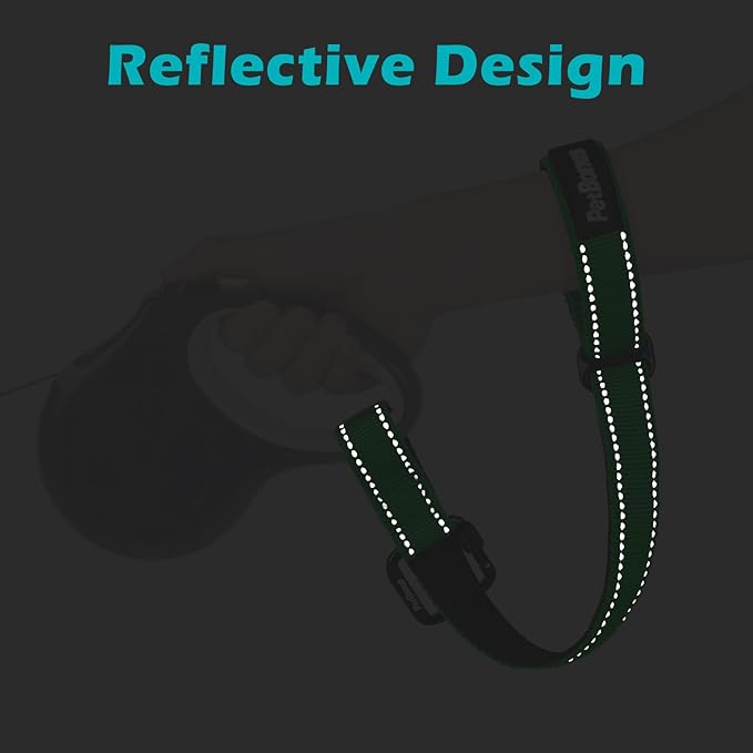 PetBonus Dog Leash Wrist Strap, Safety Strap for Retractable Leash, Lockable Reflective Short Dog Walking Lead with Adjustable Soft Padded Handle, Extra Layer Security for Pet Stroller (Grass Green)
