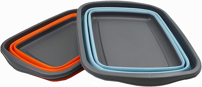 SAMMART 10L (2.6 Gallons) Set of 2 Collapsible Tub - Foldable Dish Tub - Portable Washing Basin - Space Saving Plastic Washtub (Sea Angel + Orange, 2)