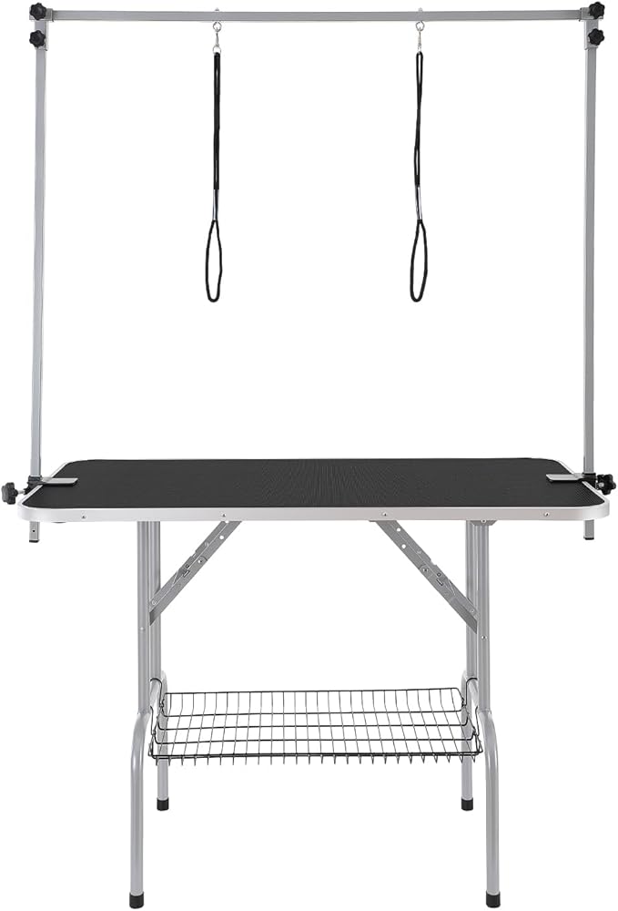 VEVOR Pet Grooming Table, 46 Inch Grooming Station with 2 Height Adjustable Arms, 330LBS Static Load Capacity, Foldable Dog Groom Station with No-Sit Haunch Holder with Loop, for Medium/Small Dogs