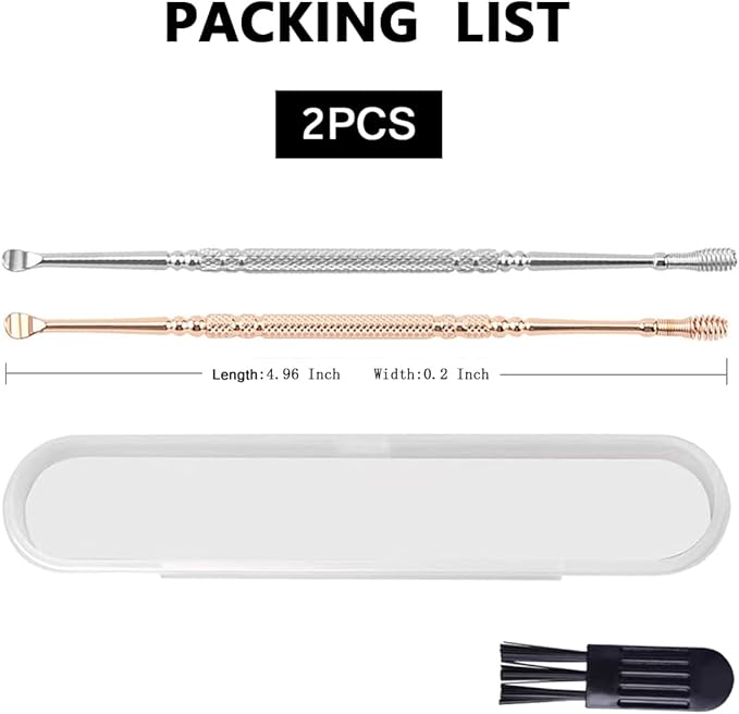 Spring Ear Wax Cleaner Tool Set Ear Cleaner Ear Cleaner Tool Ear Wax Removal Spoon Double Ended with Stainless 360° Spiral Ear Massage Cleaning Tool Ear Cleaner Cleaning Brush and Storage Box 2PCS