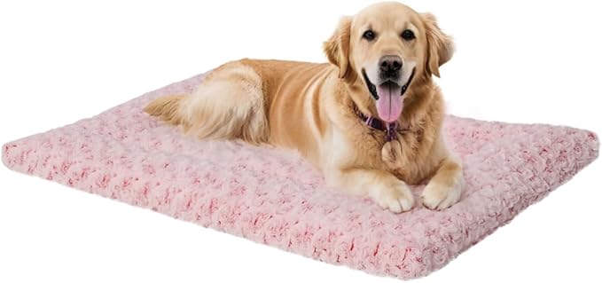 Washable Dog Bed Reversible Dog Beds for Crate Soft Fluffy Kennel Pad Anti-Slip Pet Sleeping Mat for Large Jumbo Medium Small Dogs (Pink, 42.00" x 28.00" x 1.50")