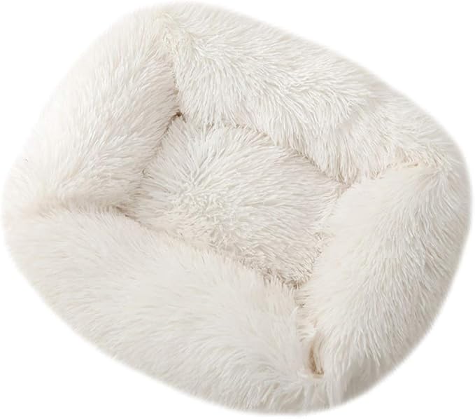 La La Pet® Donut Dog Cat Bed Cozy Cave Pet Bed Burrow Dog Bed Calming Cuddler Self-Warming Pet Bed Soft Plush Pet Cushion Improved Sleep for Cats Small Medium Dogs White L