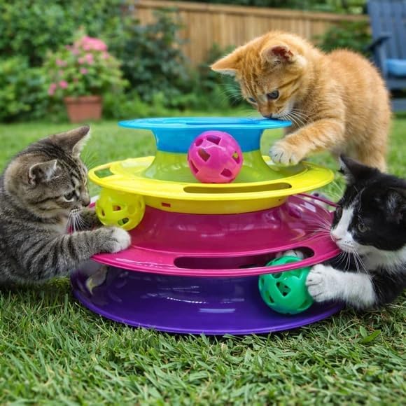 Tiny's Triple Level Cat Toy Tower with Jingle Balls