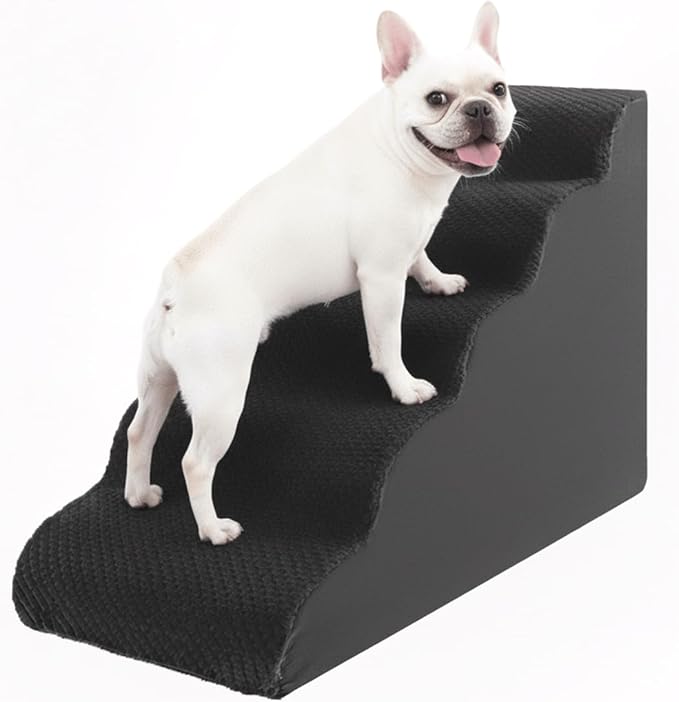 Oiilores Dog Stairs for Medium Dogs 22" H, 5-Step Dog Steps Ramp for High Beds and Couch with Anti-Slip Washable Cover and Durable High Density Foam, Grey
