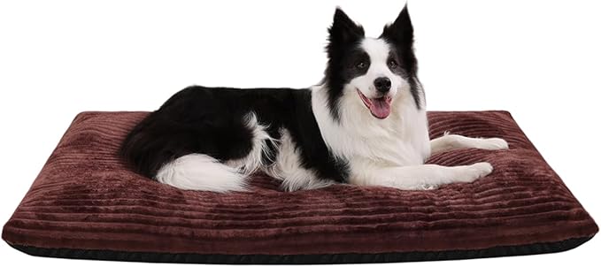 KSIIA Dog Crate Bed Washable Dog Beds for Large Dogs Deluxe Thick Flannel Fluffy Comfy Kennel Pad Anti-Slip & Anti-Scratch Pet Sleeping Mat, 41 x 27 Inch, Brown