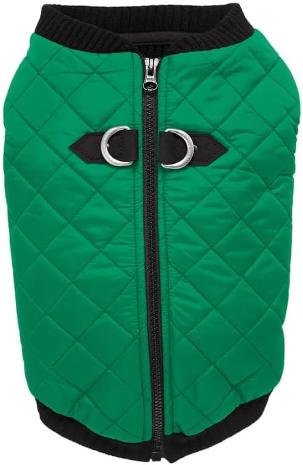 Gooby Fashion Vest Dog Jacket - Green, X-Small - Warm Zip Up Dog Bomber Vest with Dual D Ring Leash Water Resistant for Small to Medium Dogs
