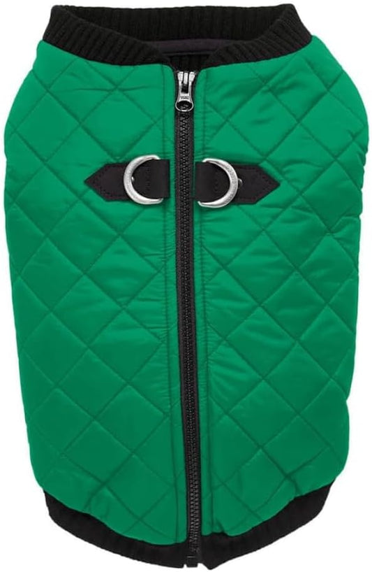 Gooby Fashion Vest Dog Jacket - Green, Large - Warm Zip Up Dog Bomber Vest with Dual D Ring Leash Water Resistant for Small to Medium Dogs