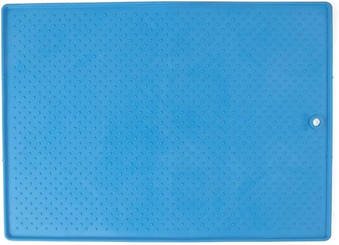 Dexas Pets Grippmat Flexible Non-Slip Pet Placemat/Spill Catcher for Dog Bowls and Cat Bowls, 13 by 19 Inches, Pro Blue
