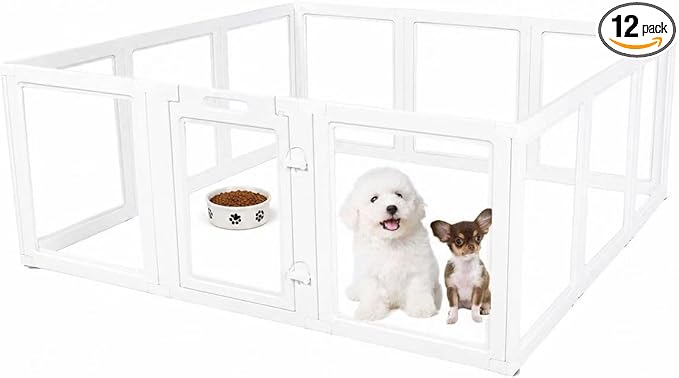 EVERFRONT Clear Acrylic Dog Playpen - Clear Dog Play Pen - Easy Assemble Acrylic Dog Playpen - Puppy Playpen, Cat Playpen, Small Animal Playpen, Dog Play Pen Indoors