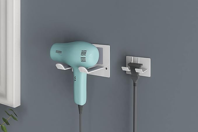 XIGOO Self Adhesive Hair Dryer Holder Wall Mounted - Adhesive Bathroom Hair Blow Dryer Rack Organizer Compatible with Supersonic Hair Dryers (White)