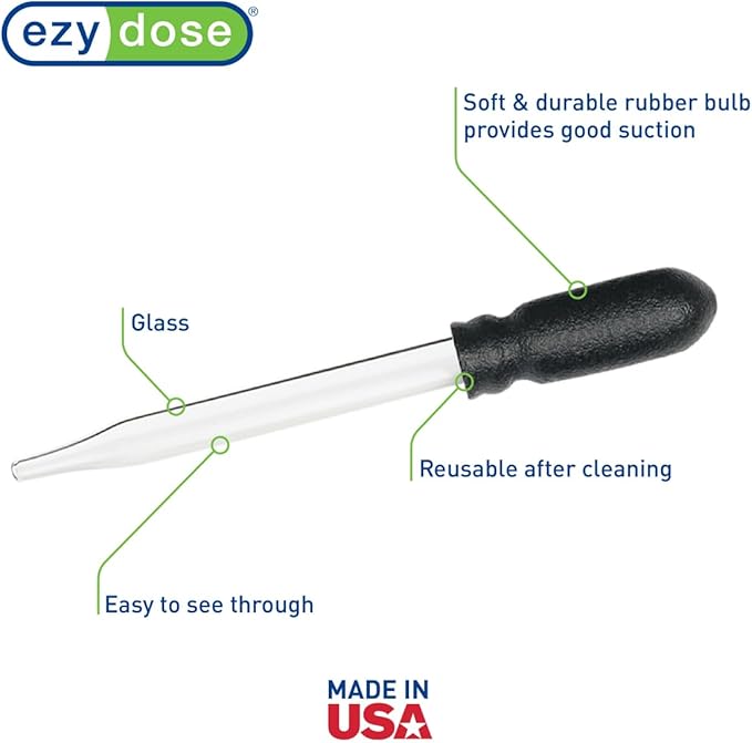 EZY DOSE Ear and Eye Medicine Dropper, 1mL Glass Liquid Dispenser with Straight & Bent Tips, BPA-Free Design for Precise Dosing, Ideal for Eye Drops, Ear Care, & Small Pets