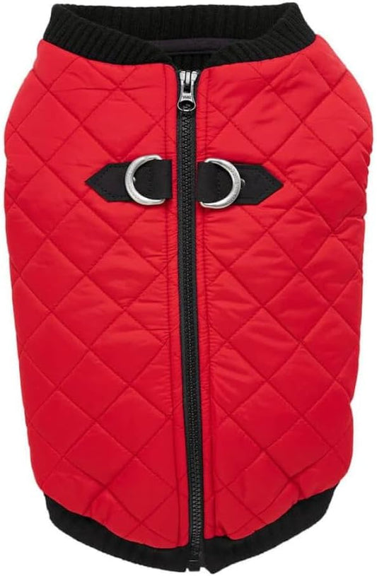 Gooby Fashion Vest Dog Jacket - Red, X-Small - Warm Zip Up Bomber Vest with Dual D Ring Leash - Winter Water Resistant Small Dog Sweater