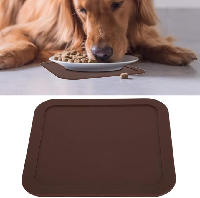 Non-Slip Silicone Pet Feeding Mat for Cats and Dogs, Dog Bowl Mat with Raised Edge, Spill Proof Placemat for Food and Water Bowls, Easy Clean Protects Floors, 8.6x8.6 Inches Gray