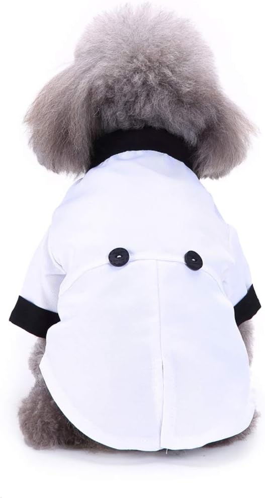 GabeFish Pets Wedding Jackets Suit for Dogs with Bow Tie Puppy Cat Formal Clothes Shirt Tuxedo (White, M (Chest 15.3in/39cm)