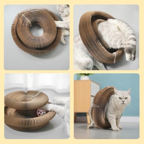 2Packs Kitty Curls Cat Toy,Magic Organ Cat Toy,Cat Scratcher for Grinding Claw Cardboard Cat Toys,Interactive Scratch Pad with Toy Ball