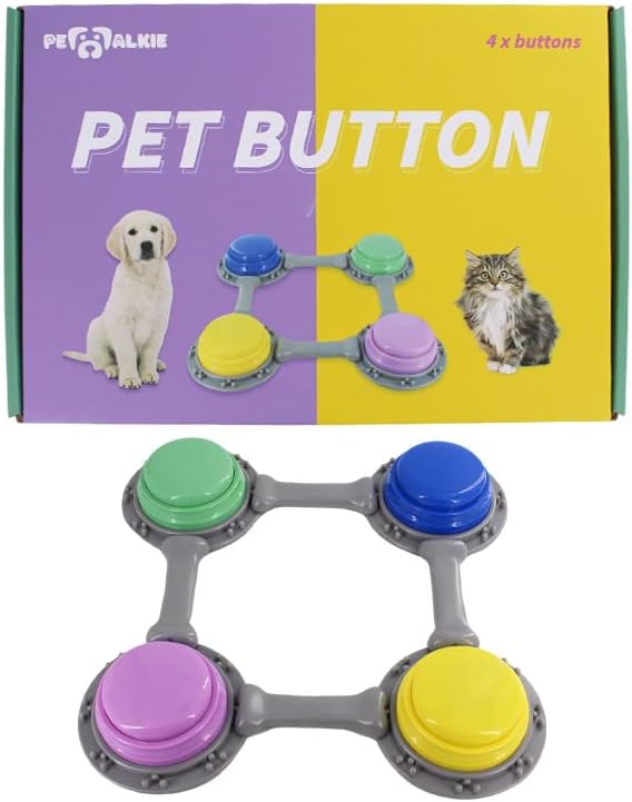 Set of 4 Talking Buttons for Cat and Dog Training, Funny Engravable Voice Command Buttons with Placement Stickers, Colorful and Customizable - Y, G, P, B