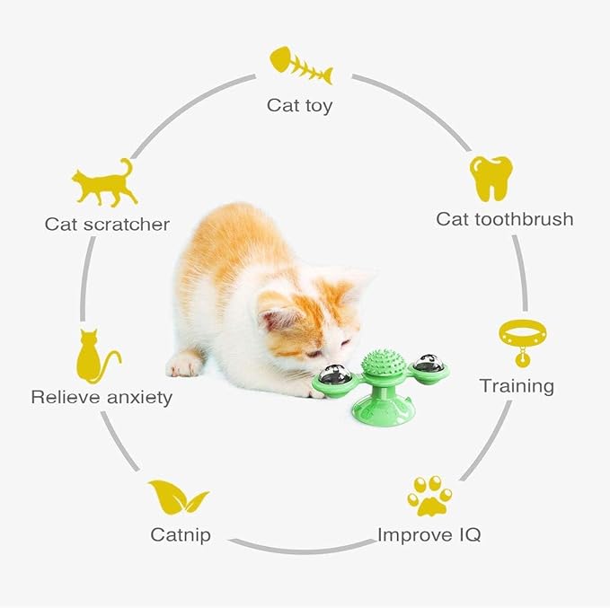GBSYU Interactive Windmill Cat Toys with LED Light Ball Suction Cup Catnip Cat Chew Exercise Toy for Indoor Cats