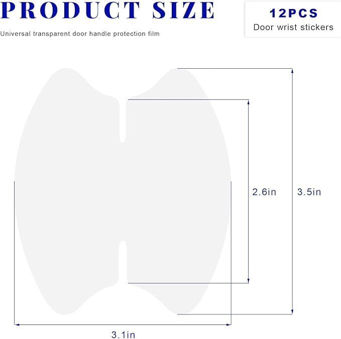 12PCS Car Door Handle Protector, Waterproof Anti-Scratch Film Clear Invisible Auto Door Bowl Sticker, Non-Marking Self Adhesive Handle Cup Scratch Guard for Most Vehicles