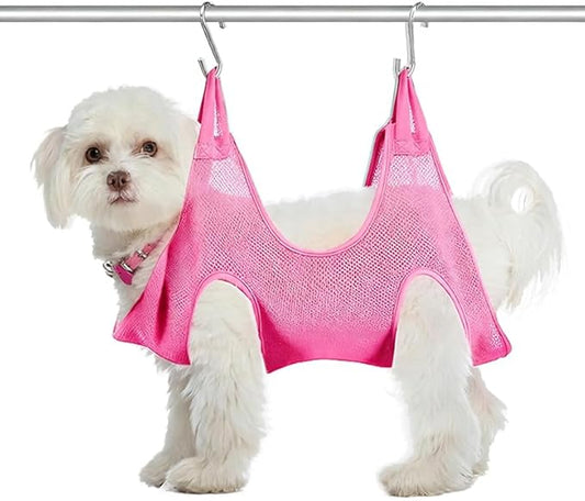 Rose Red Pet Grooming Hammock for Dogs (S Size,6.6-13.2 lbs) - Multi - Functional Hanging Hammock for Nail Trimming, Bathing, Grooming, Medicine Feeding