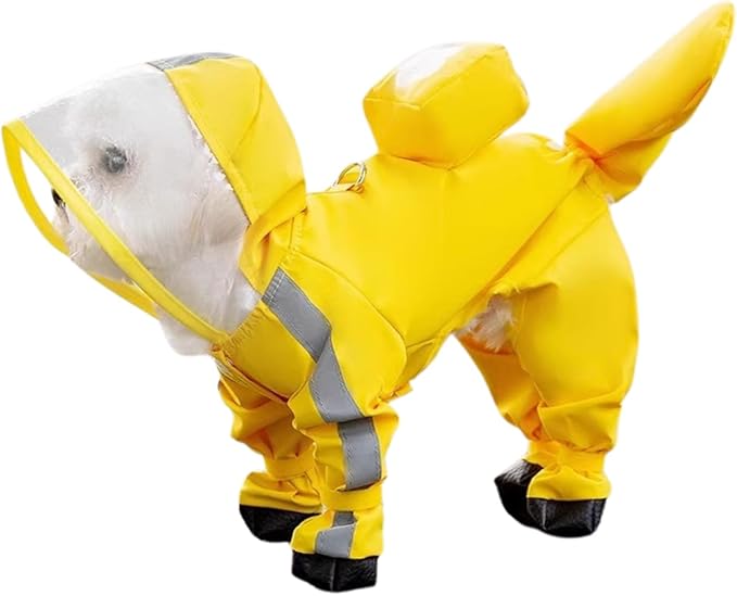 HDKUW Dog Raincoat and Rain Shoes Set, Full-Coverage Reflective Jacket with Backbag, Yellow XS