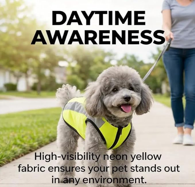 Reflective Dog Safety Vest for Night Walking, High Visibility Neon Yellow Pet Safety Jacket with Zipper, Breathable Lightweight Dog Walking Vest in XL Size, Day & Night Visible Outdoor Safety Gear