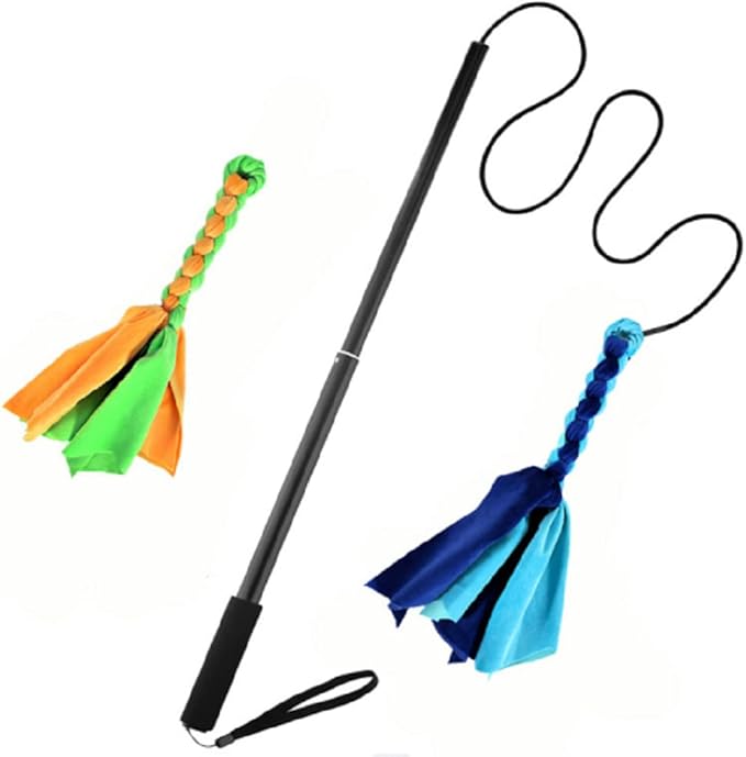 Dog Extendable Teaser Wand Pet Teasing Flirt Pole Interactive Toy with 2 Cotton Chewing Rope Training for Small Medium Large Dogs