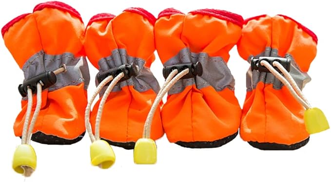 Leconpet Dog Shoes Waterproof Dog Boots for Small Medium Large Dogs with Soft Anti-Slip Sole, Suitable for Rainy Weather Outdoor Walking, Adjustable Elastic Straps, Reflective at Night (Orange, 2)