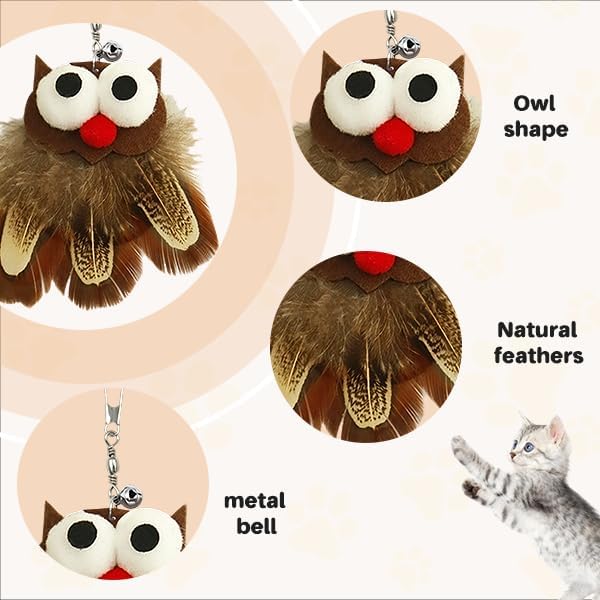 Walfront Interactive Cat Toy Wand — 3 Natural Heads (Bird, Zen, Owl) | Cat Teaser Wand for Interactive Play, Stimulates Hunting Instincts, Relieves Boredom & Boosts Activity for Indoor Cats & Kittens