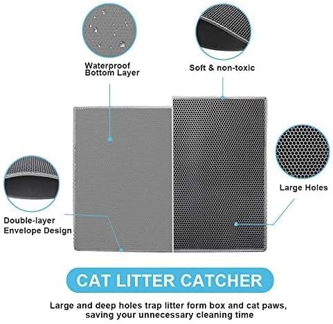 Bulkniu Small Cat Litter Box Mat: Easy Clean Cat Litter Mat for Floor, Kitty Scratch Cute Pad (15x24 Inch Grey)