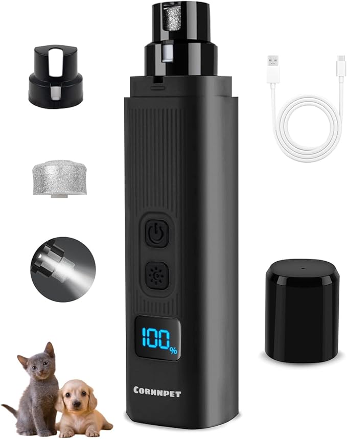 Dog Nail Grinder - 2 Speed Super Quiet and Low Vibration Electric Pet Nail Grinder - Rechargeable Dog Nail Trimmers for Small Dogs- Cat Nail Claw Clippers with 2 LED Lights（Black）