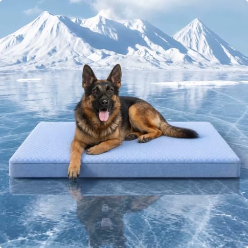 Cooling Dog Beds for Dogs, Orthopedic Memory Foam Dog Bed，Washable Pet Beds for Crate with Faux Fur Cover, Waterproof Lining (Blue, XX-Large: 50" x 34" x 5")